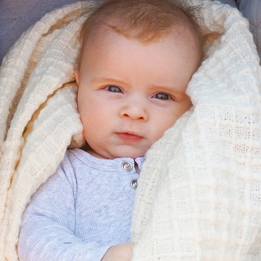 Handloomed Soft Merino Wool Baby Blanket-Ivory