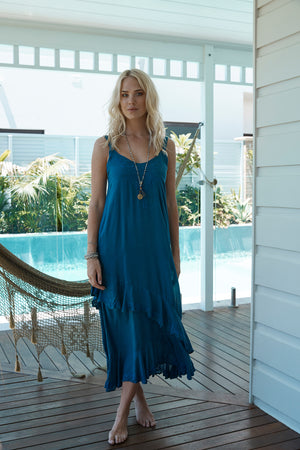 Barbados Carmen Dress from Island Jade- Indigo M/L