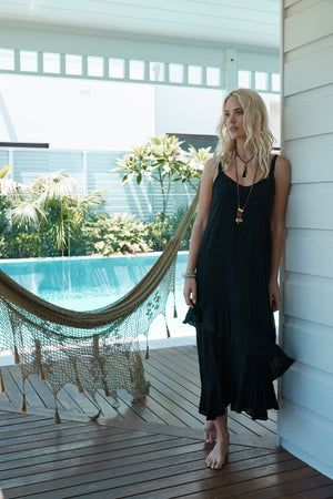 Barbados Carmen Dress from Island Jade- Black M/L