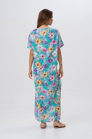 Aqua Floral Kaftan dress- LIMITED COLLECTION