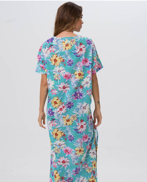 Aqua Floral Kaftan dress- LIMITED COLLECTION
