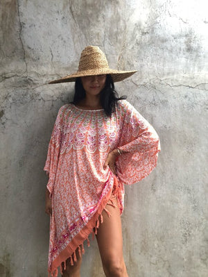 Salmon Printed Poncho or Coverup ( Sequinned) - LIMITED COLLECTION