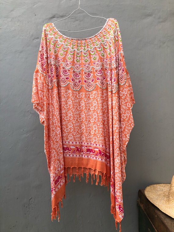 Salmon Printed Poncho or Coverup ( Sequinned) - LIMITED COLLECTION
