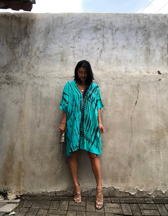 Deep Green Tie Dyed V neck Kaftan- LIMITED COLLECTION