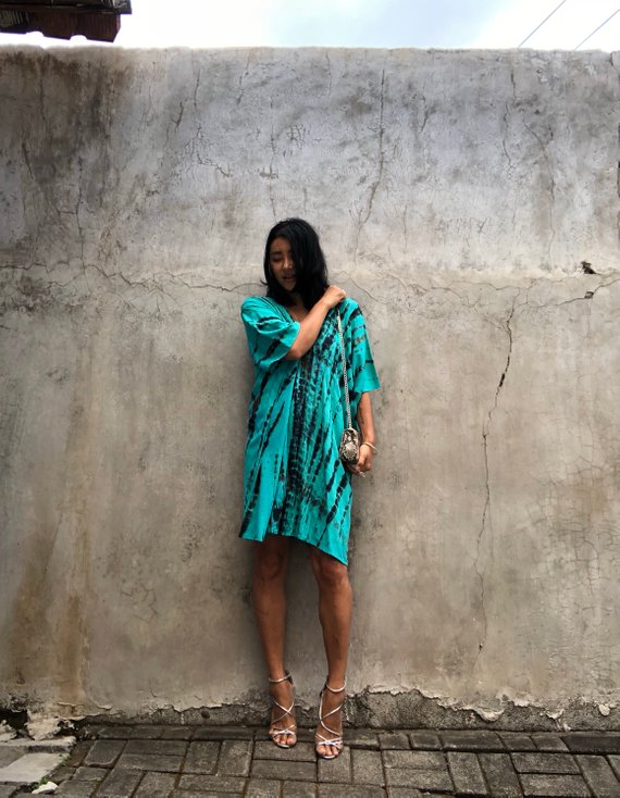 Deep Green Tie Dyed V neck Kaftan- LIMITED COLLECTION